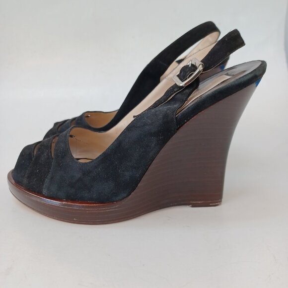 Michael Kors Black Suede Wedge Heels Retro Look Made In Italy Womens 7.5M - Picture 2 of 16